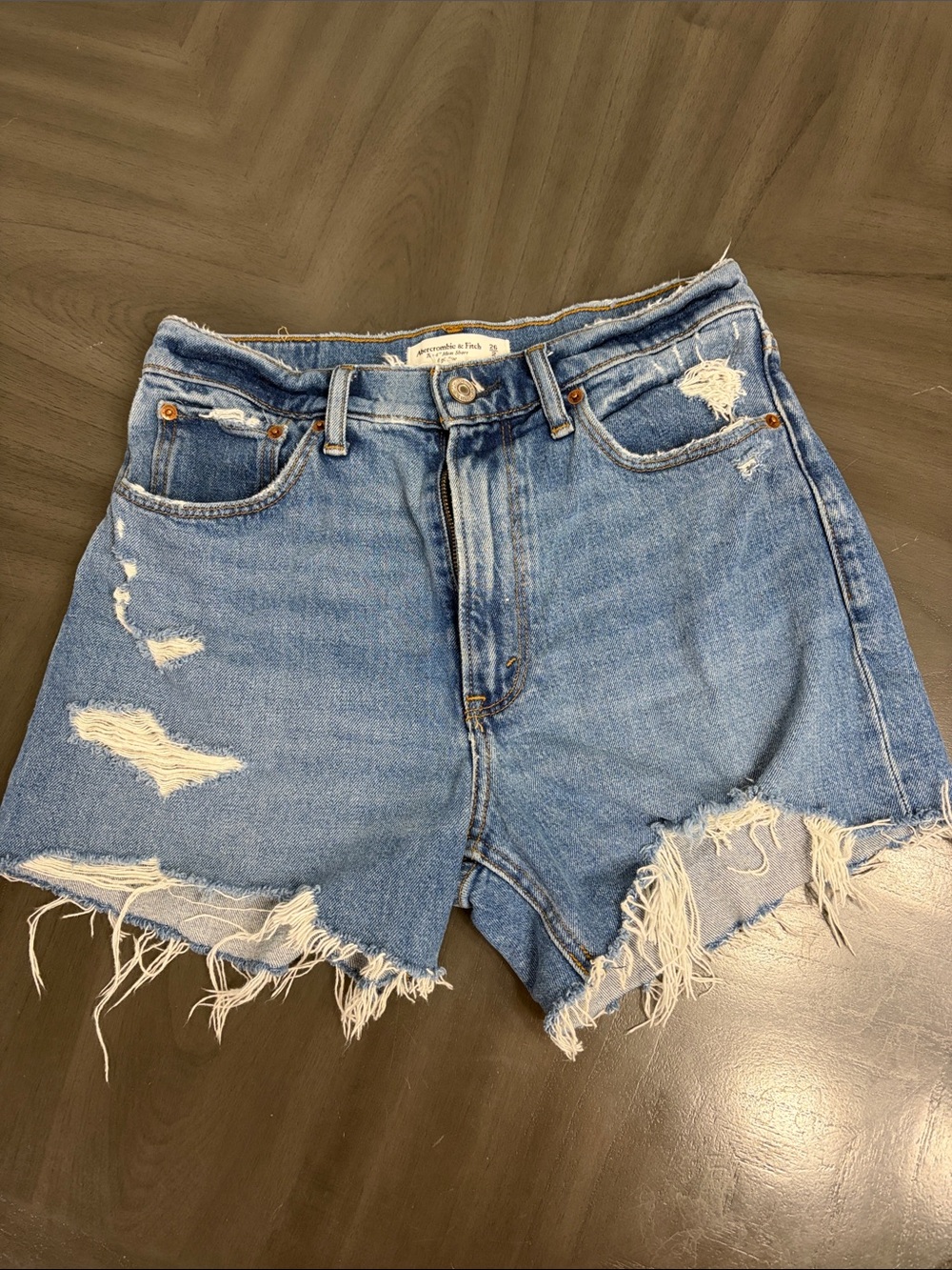 Abercrombie & Fitch Light Blue Distressed High-Rise Jean Shorts